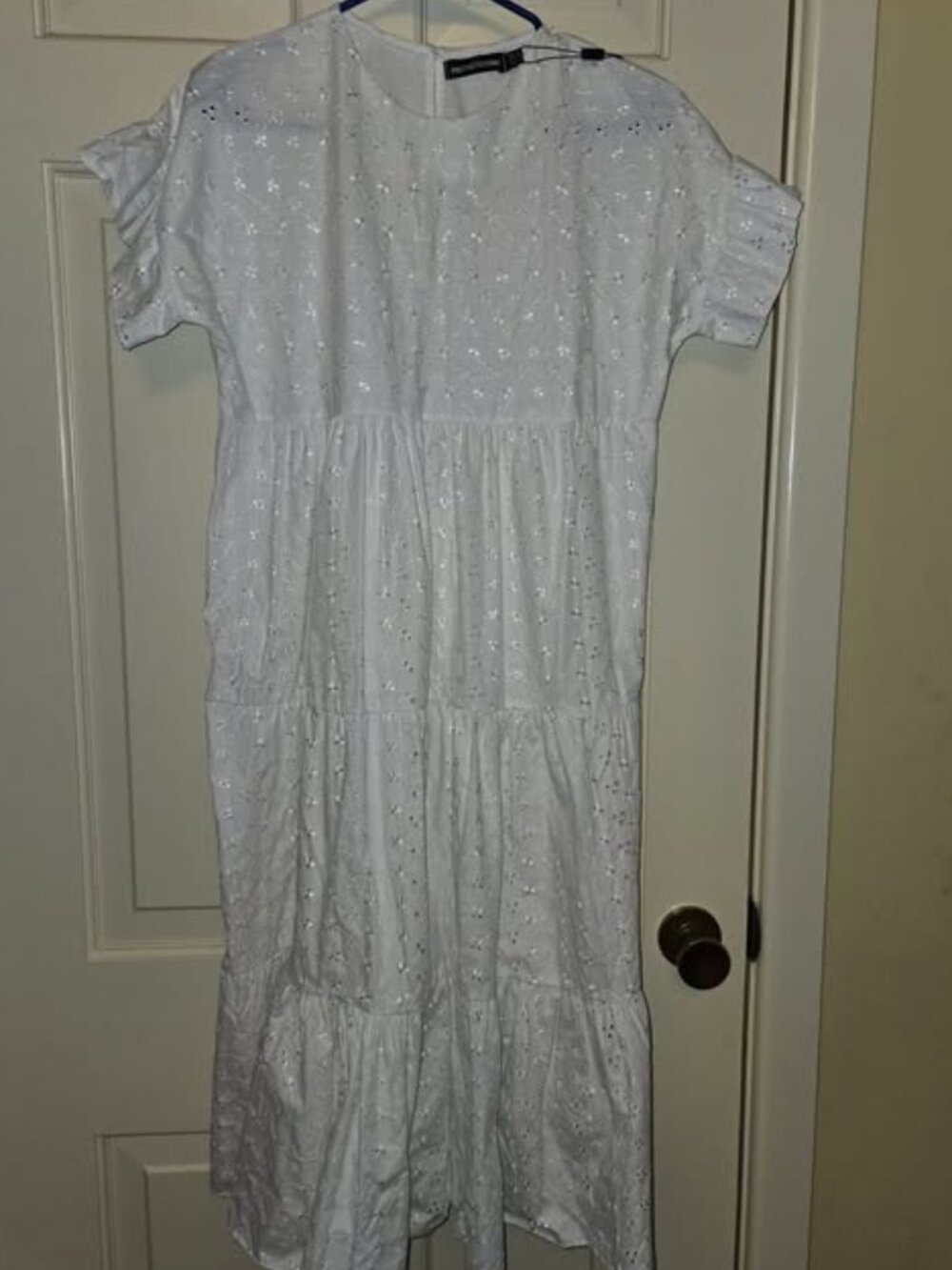 PRETTYLITTLETHING Dress White Broderie Anglaise Tiered Smock Midi 8